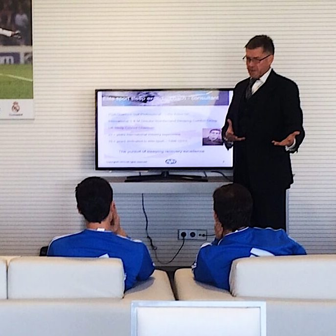 Nick helping players at Real Madrid improve their performance through sleep.